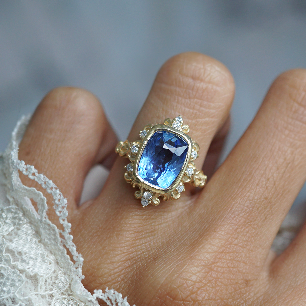 One Of A Kind: Bleu Majesté Blue Unheated Sapphire Ring in 14K and 18K Gold, 4.95ct