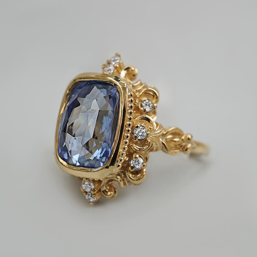One Of A Kind: Bleu Majesté Blue Unheated Sapphire Ring in 14K and 18K Gold, 4.95ct