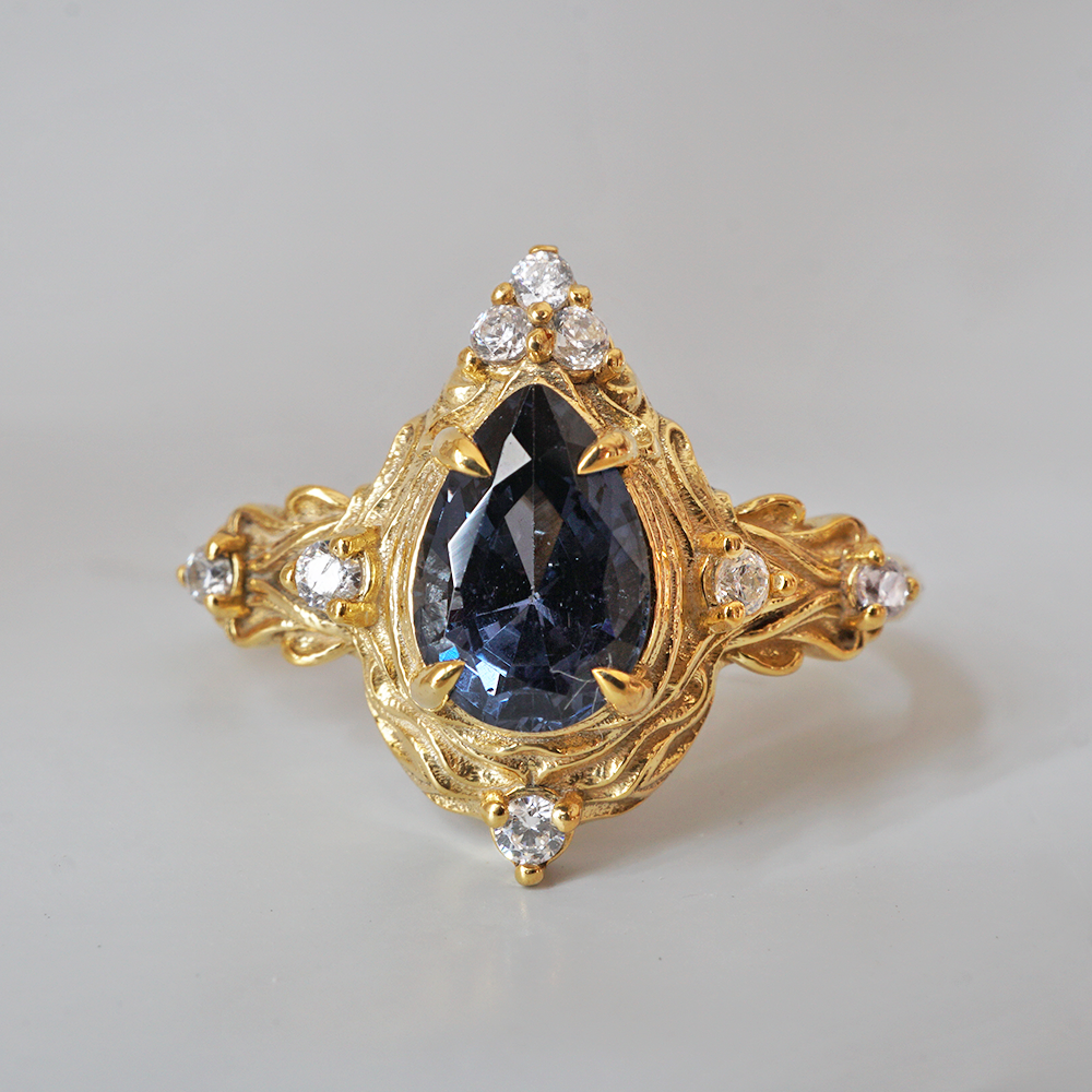 Blue Spinel Nature Ring in 14K and 18K Gold