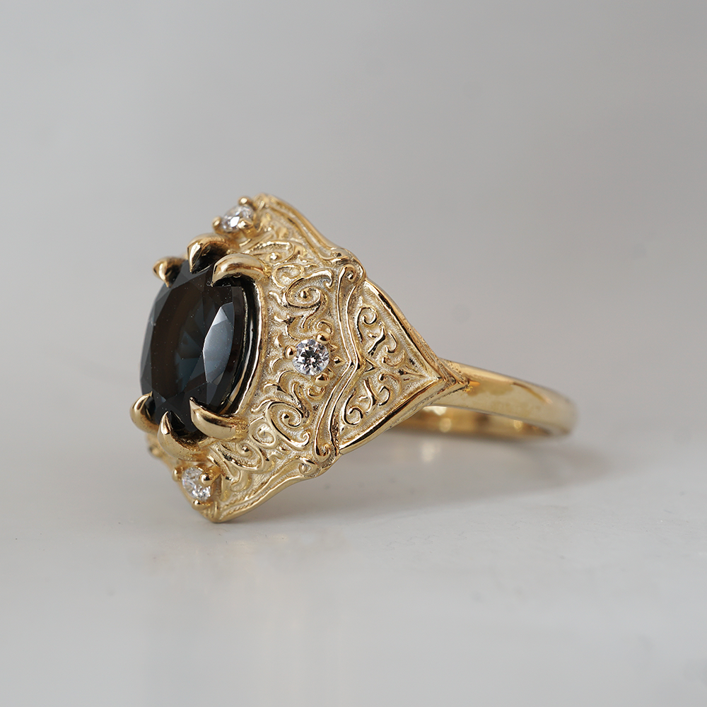 One Of A Kind: Blue Spinel Miraj Diamond Ring in 14K and 18K Gold