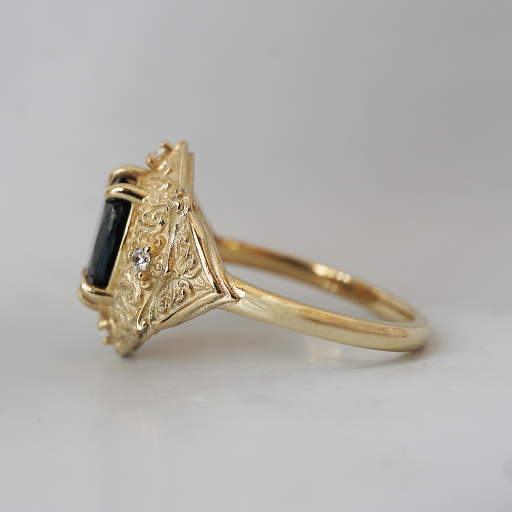 One Of A Kind: Blue Spinel Miraj Diamond Ring in 14K and 18K Gold