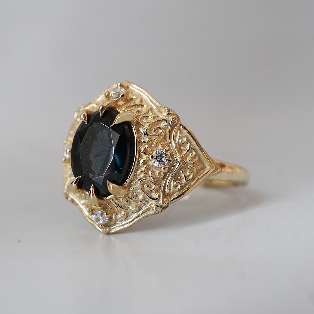 One Of A Kind: Blue Spinel Miraj Diamond Ring in 14K and 18K Gold
