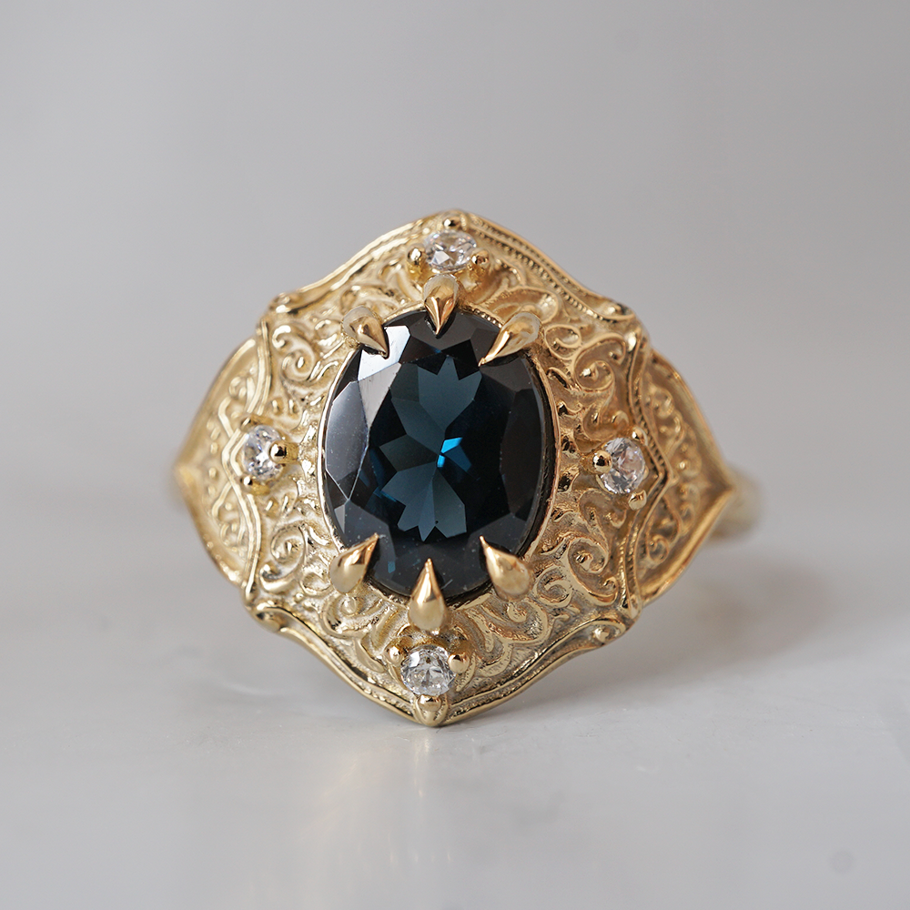 One Of A Kind: Blue Spinel Miraj Diamond Ring in 14K and 18K Gold