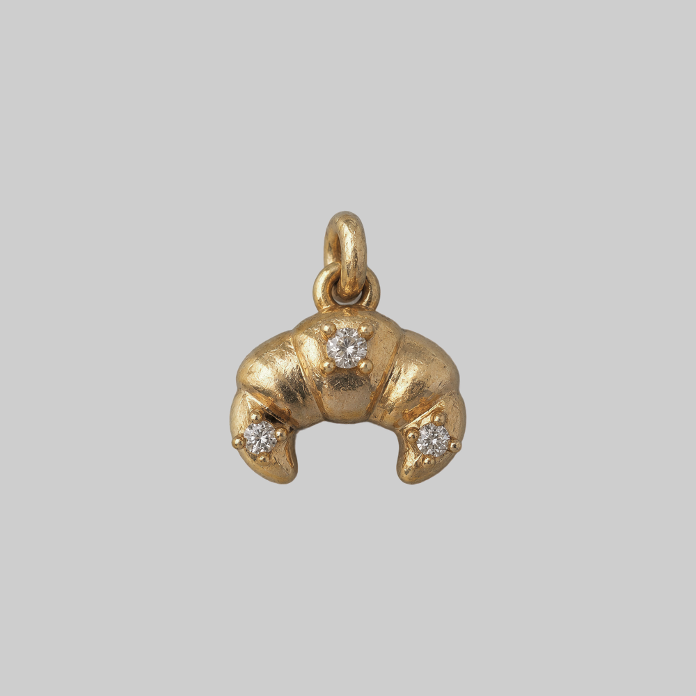 Bon Matin solid gold croissant charm set with three natural diamonds