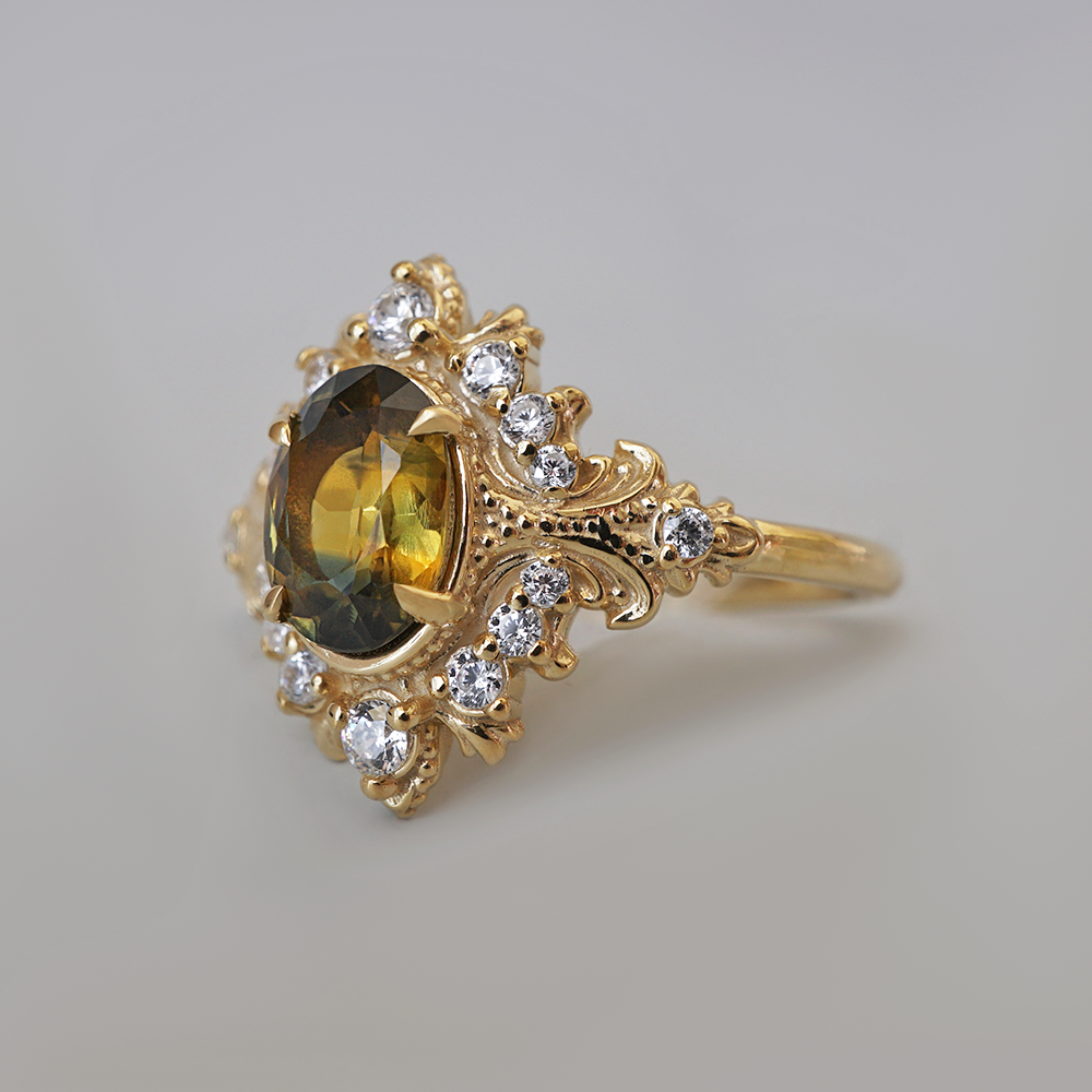 One Of A Kind: Brush Stroke Of Dusk Sapphire Diamond Ring in 14K and 18K Gold