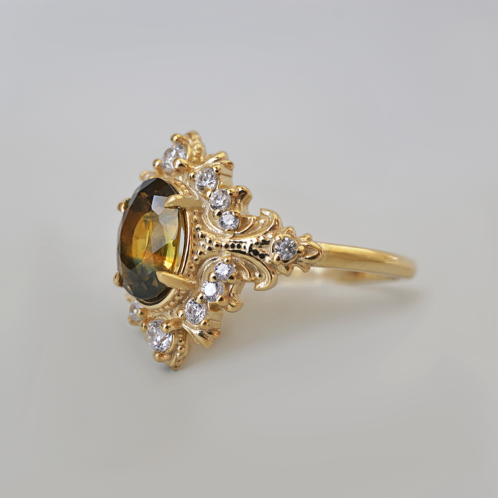 One Of A Kind: Brush Stroke Of Dusk Sapphire Diamond Ring in 14K and 18K Gold