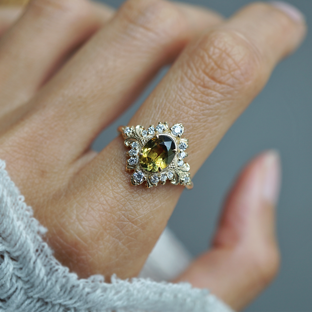 One Of A Kind: Brush Stroke Of Dusk Sapphire Diamond Ring in 14K and 18K Gold