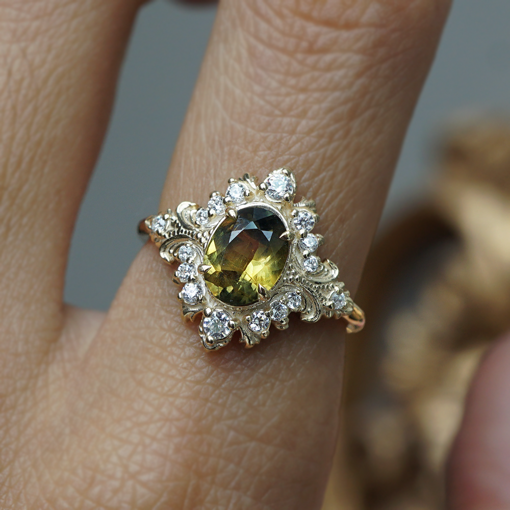 One Of A Kind: Brush Stroke Of Dusk Sapphire Diamond Ring in 14K and 18K Gold