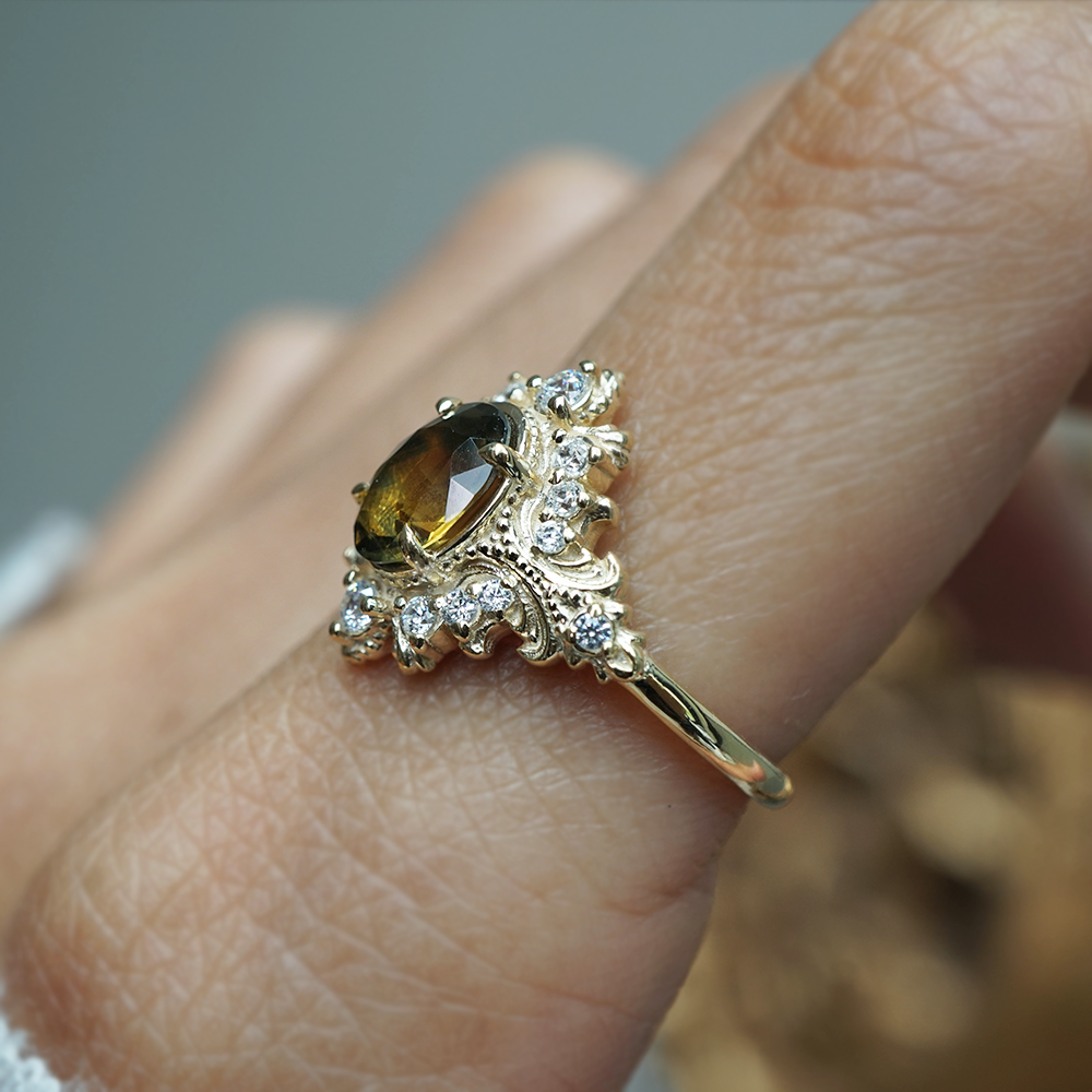 One Of A Kind: Brush Stroke Of Dusk Sapphire Diamond Ring in 14K and 18K Gold