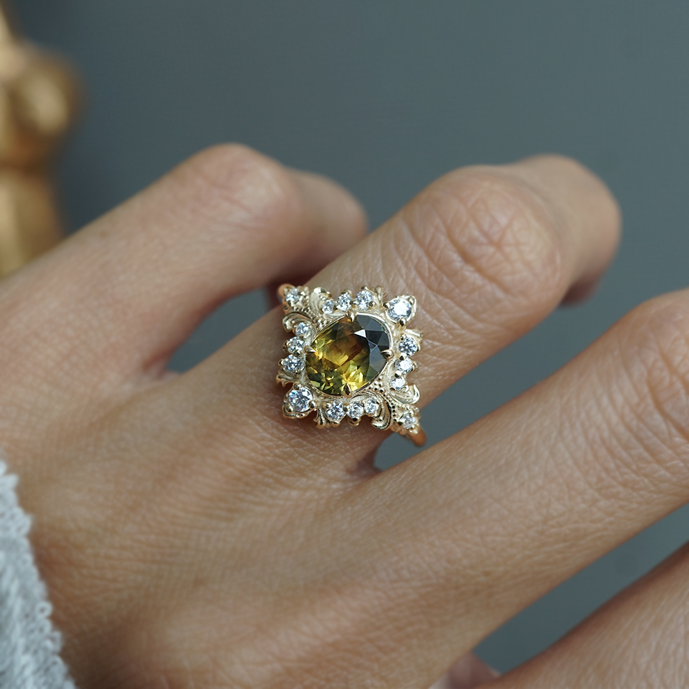 One Of A Kind: Brush Stroke Of Dusk Sapphire Diamond Ring in 14K and 18K Gold