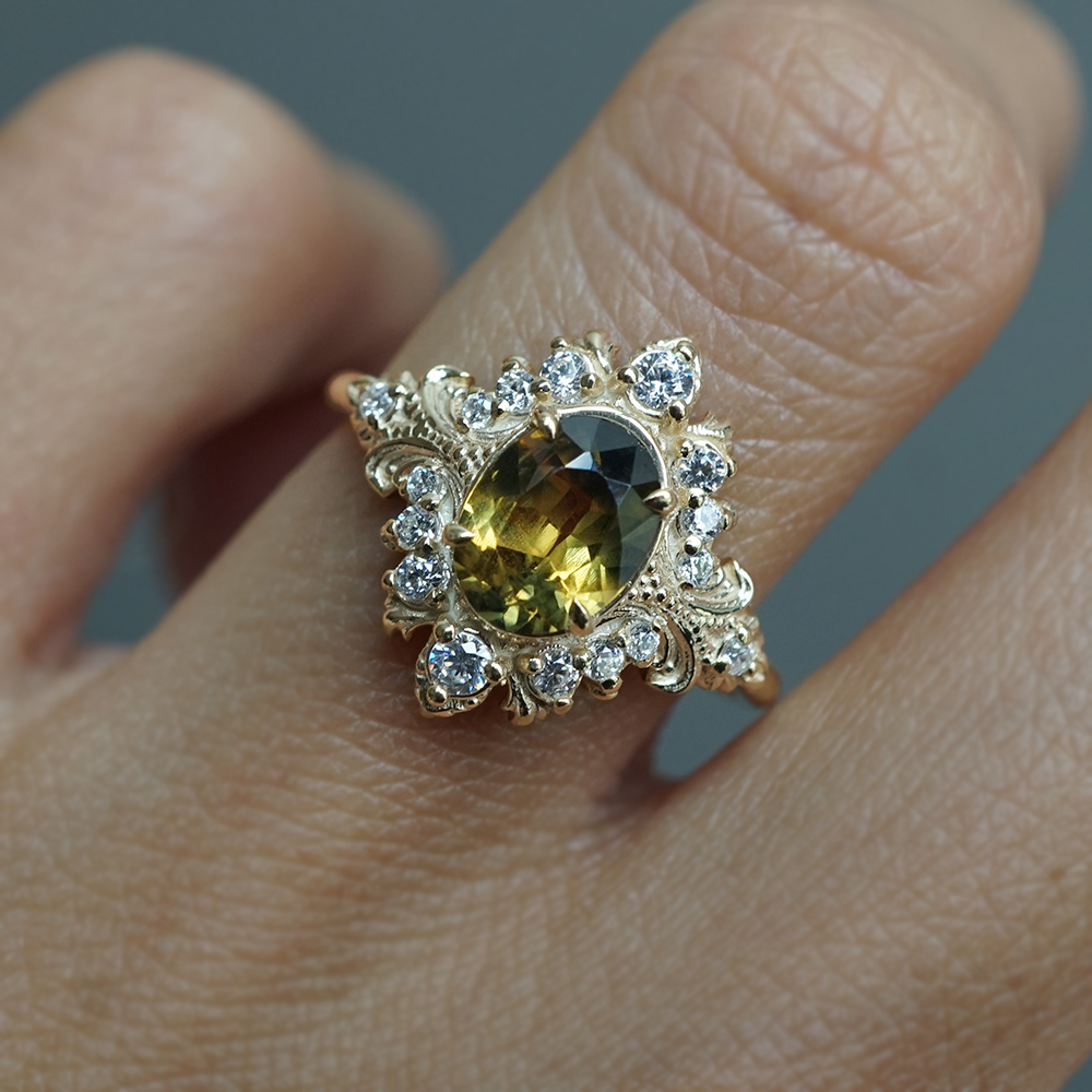 One Of A Kind: Brush Stroke Of Dusk Sapphire Diamond Ring in 14K and 18K Gold