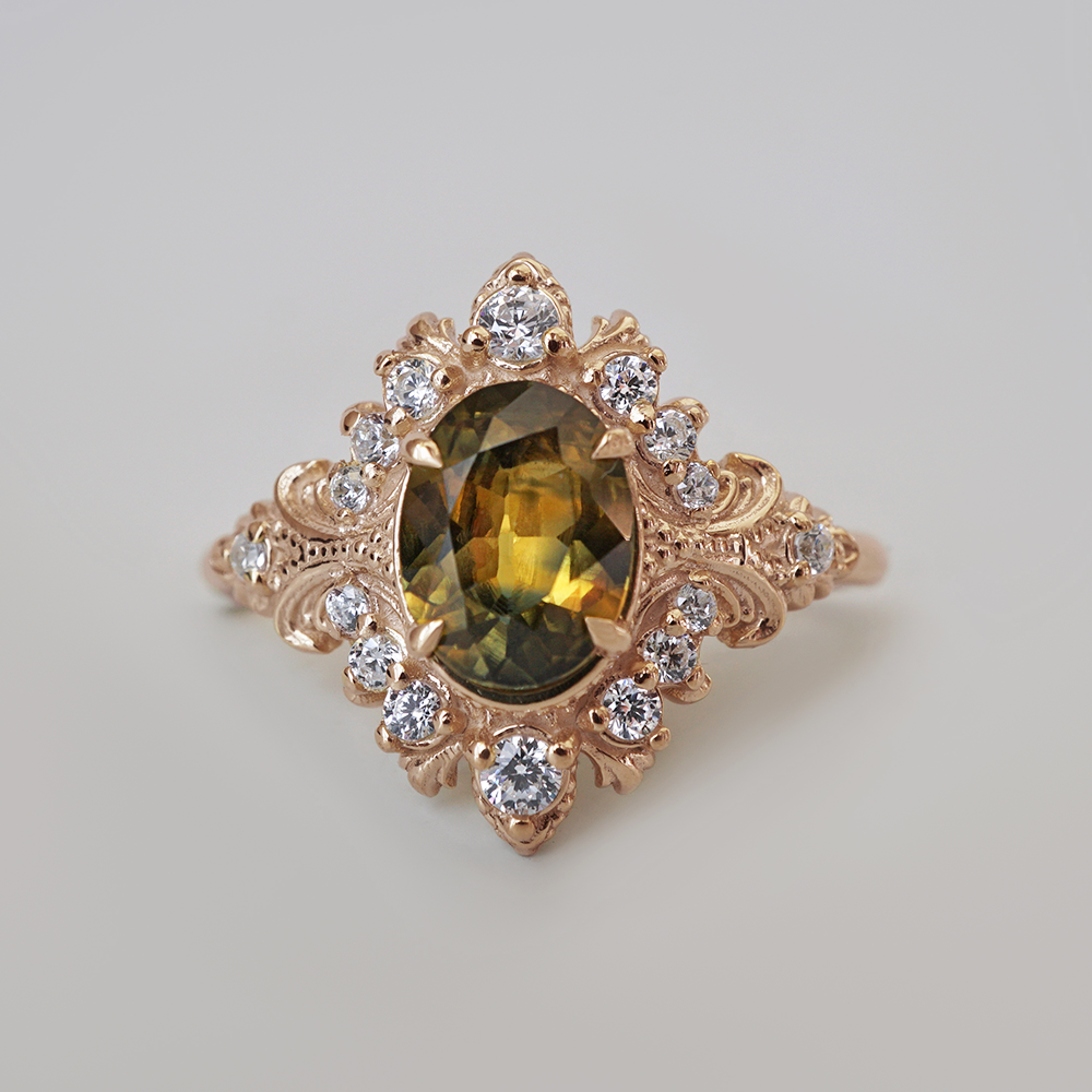 One Of A Kind: Brush Stroke Of Dusk Sapphire Diamond Ring in 14K and 18K Gold