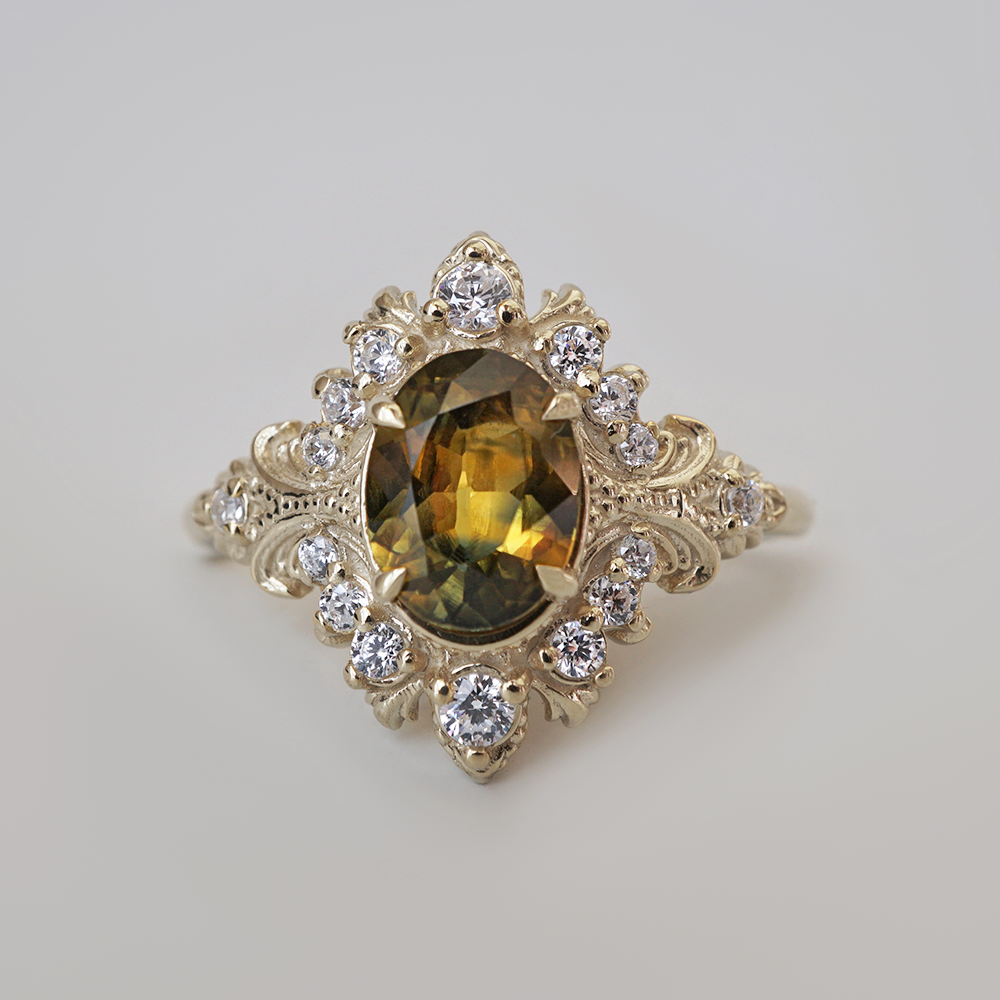One Of A Kind: Brush Stroke Of Dusk Sapphire Diamond Ring in 14K and 18K Gold