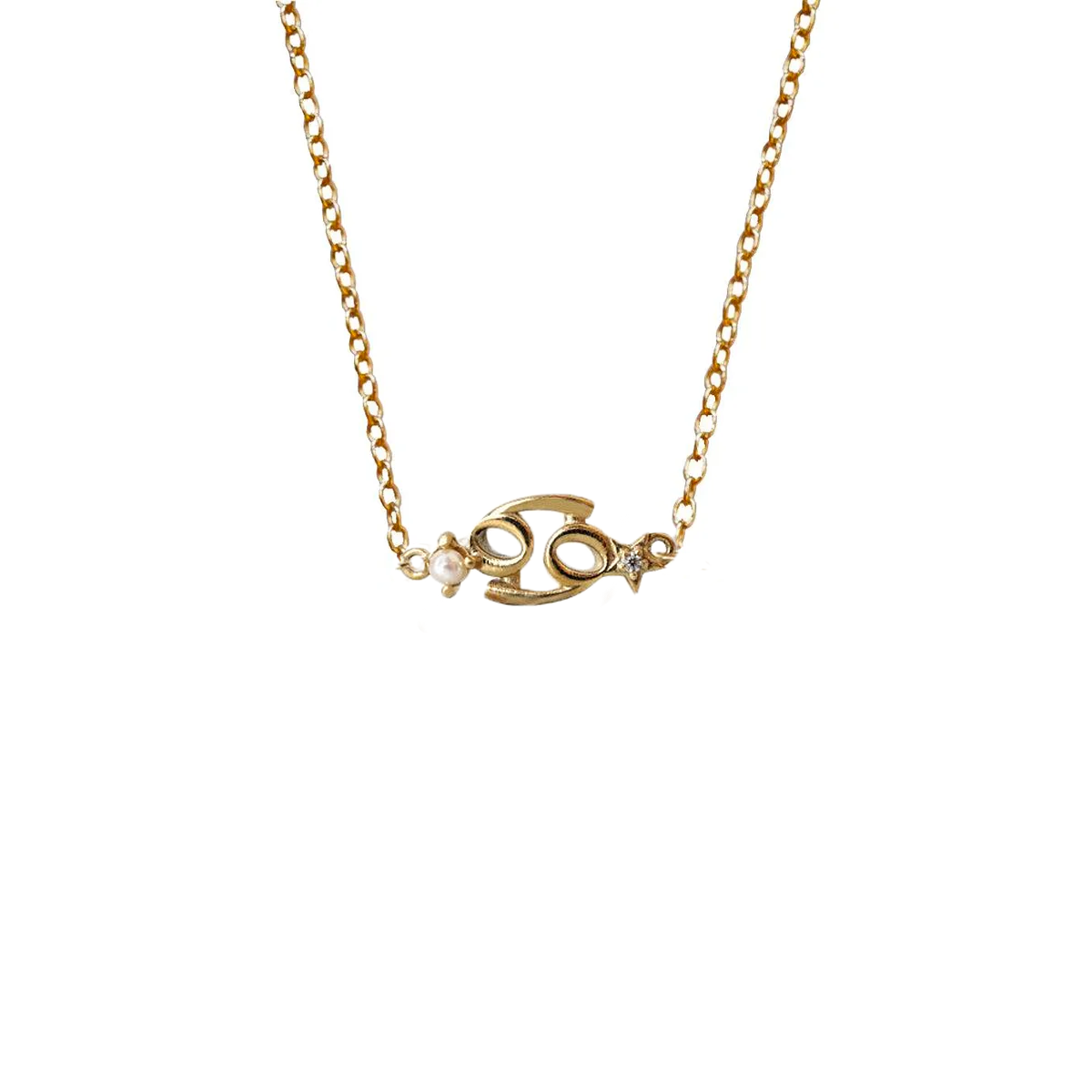 14K Cancer Horoscope Birthstone Necklace (Pearl + Ruby)