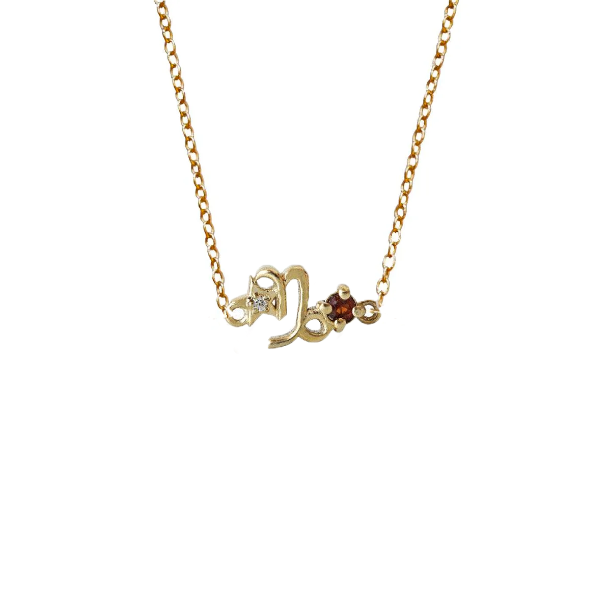 14K Capricorn Horoscope Birthstone Necklace (Garnet + Blue Topaz)