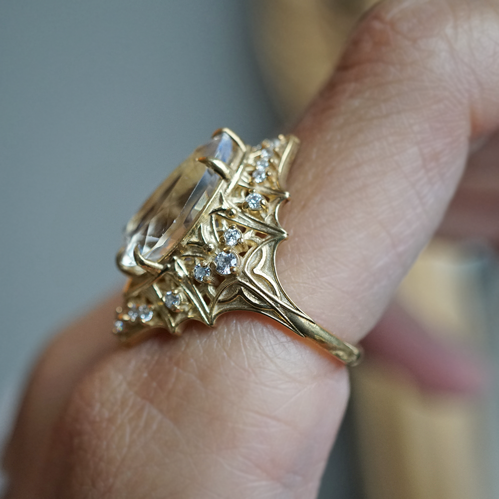 One Of A Kind: Cathedral Of Light Moonstone Diamond Ring in 14K and 18K Gold