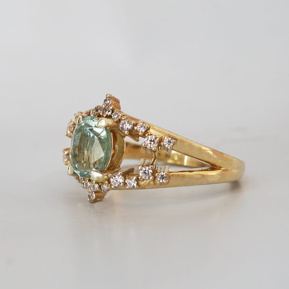 One Of A Kind: Celestial Seafoam Tourmaline Diamond Ring in 14K and 18K Gold