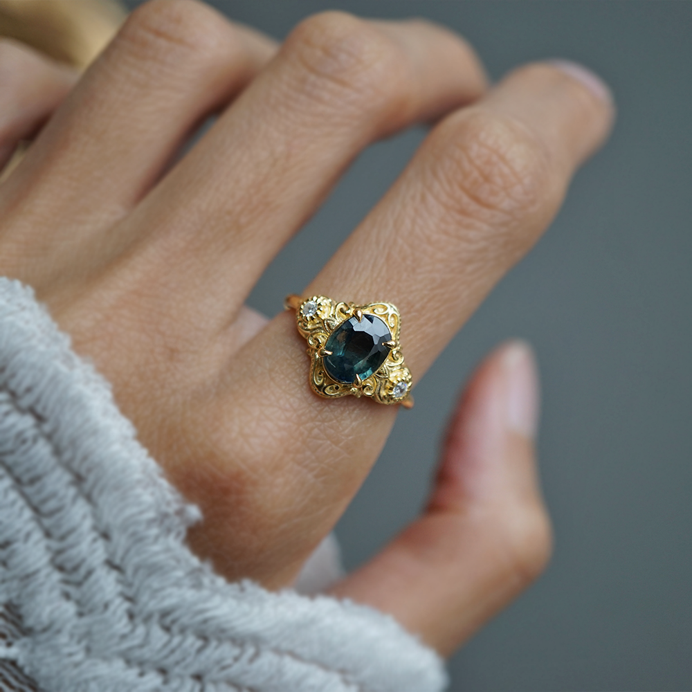 Limited Edition: Teal Sapphire Celestielle Diamond Ring in 14K and 18K Gold