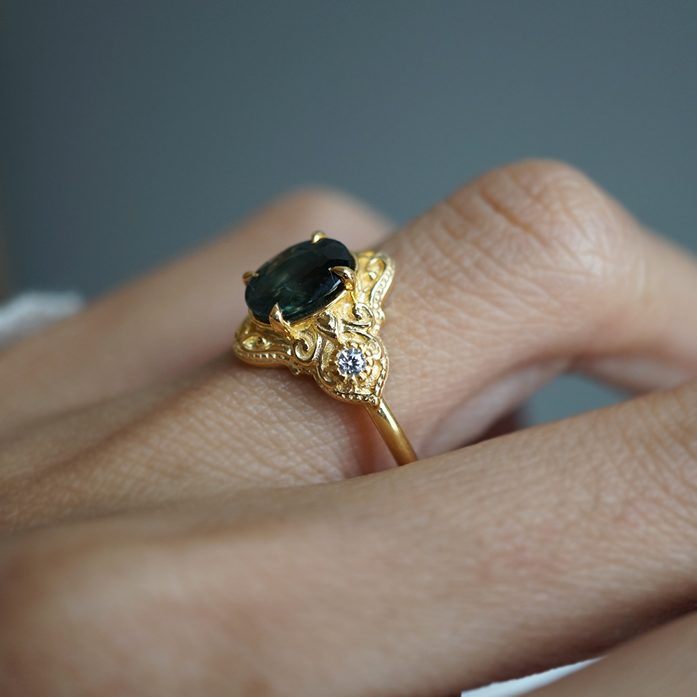 Limited Edition: Teal Sapphire Celestielle Diamond Ring in 14K and 18K Gold