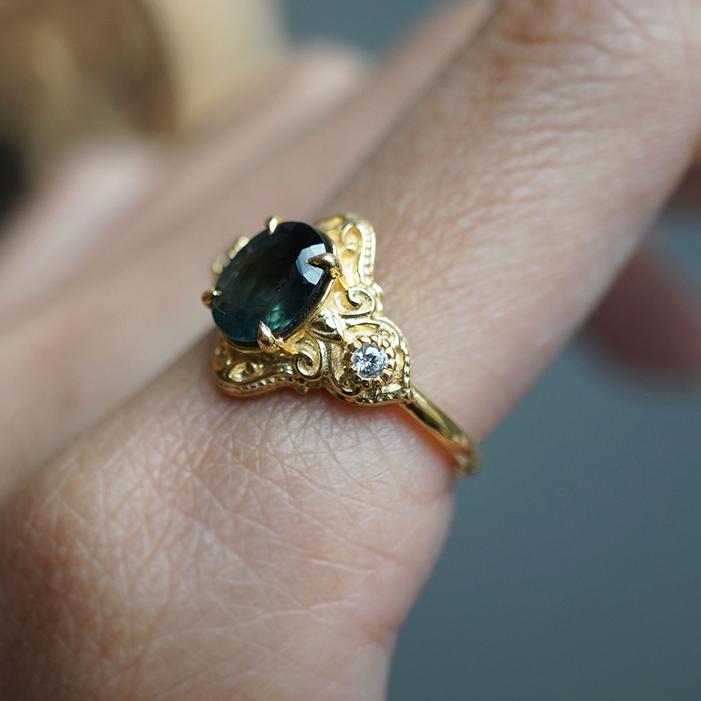 Limited Edition: Teal Sapphire Celestielle Diamond Ring in 14K and 18K Gold