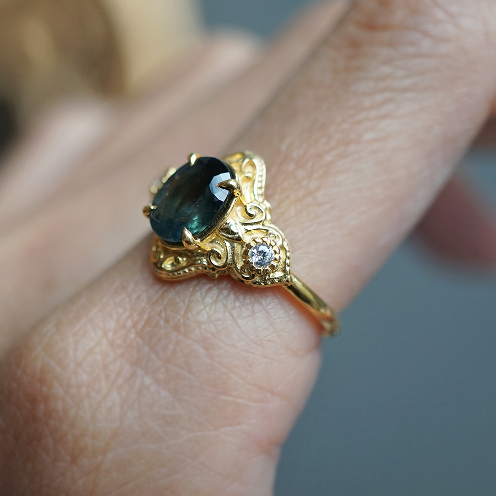 Limited Edition: Teal Sapphire Celestielle Diamond Ring in 14K and 18K Gold