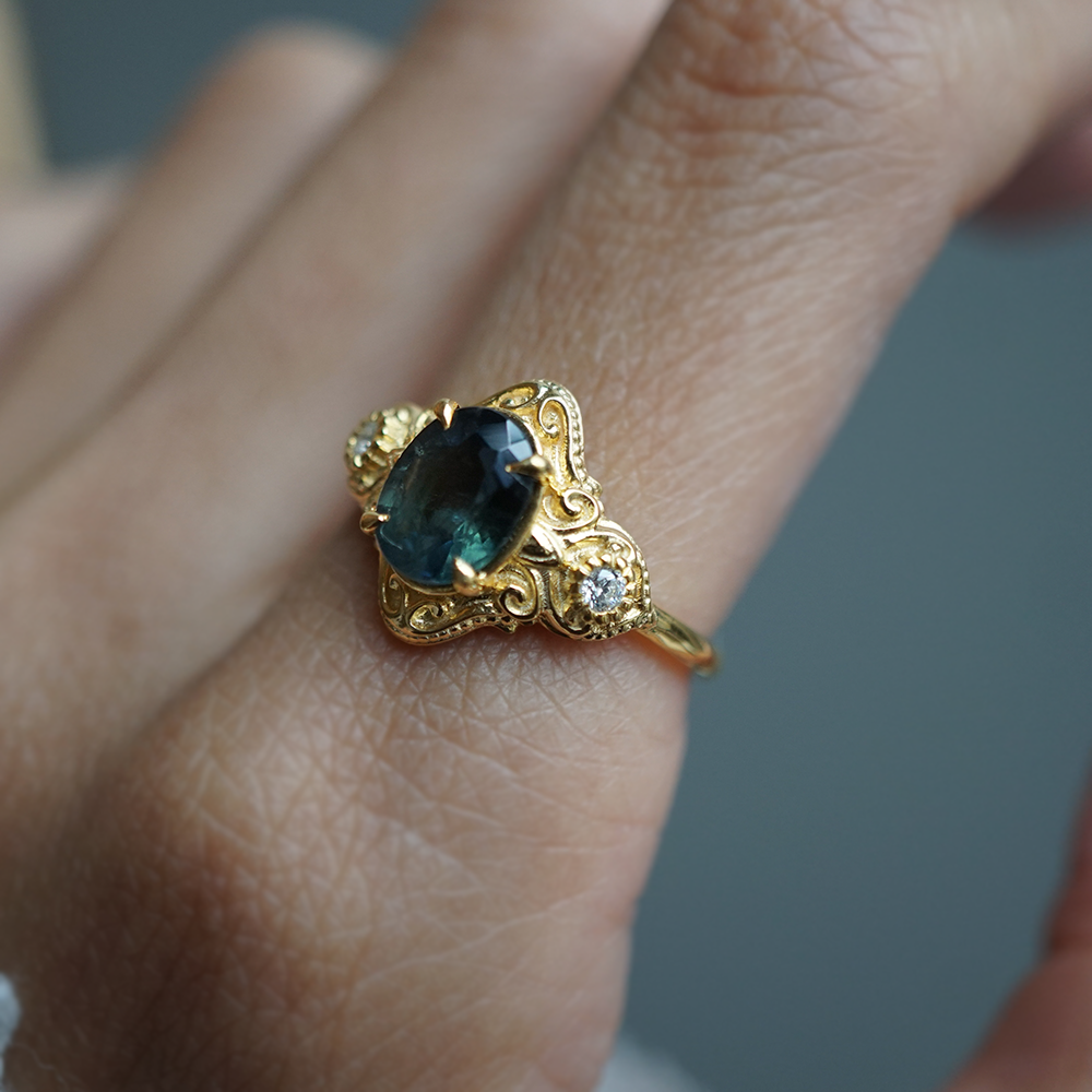 Limited Edition: Teal Sapphire Celestielle Diamond Ring in 14K and 18K Gold