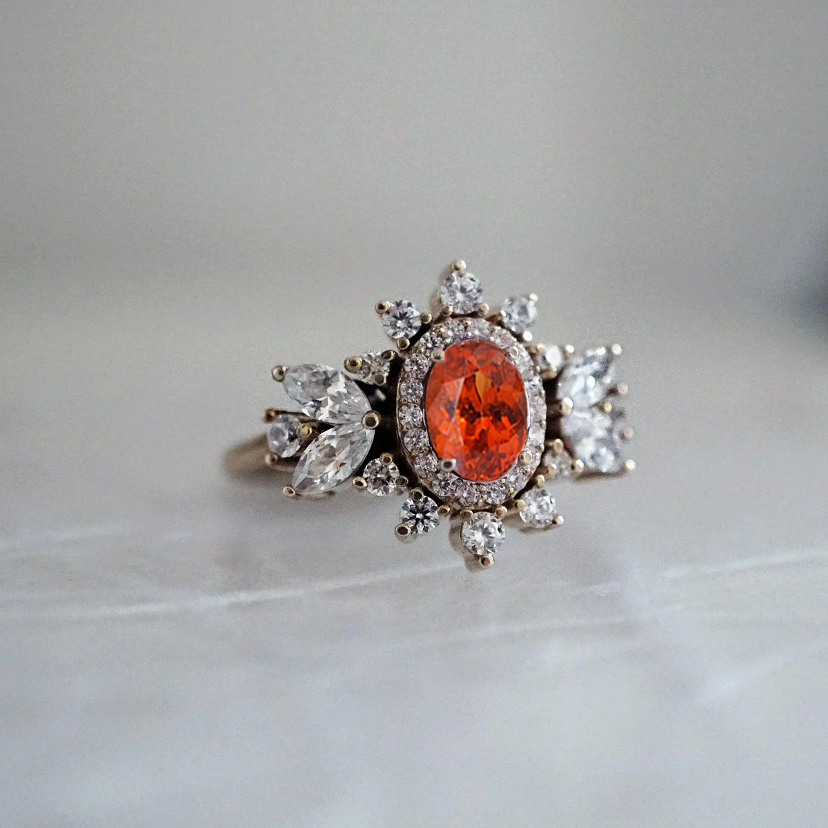 One Of A Kind: Fanta Orange Spessartite Garnet Coco Diamond Ring in 14K and 18K Gold