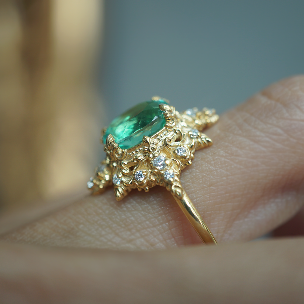 One Of A Kind: Crown Of The Light Colombian Emerald Ring in 14K and 18K Gold