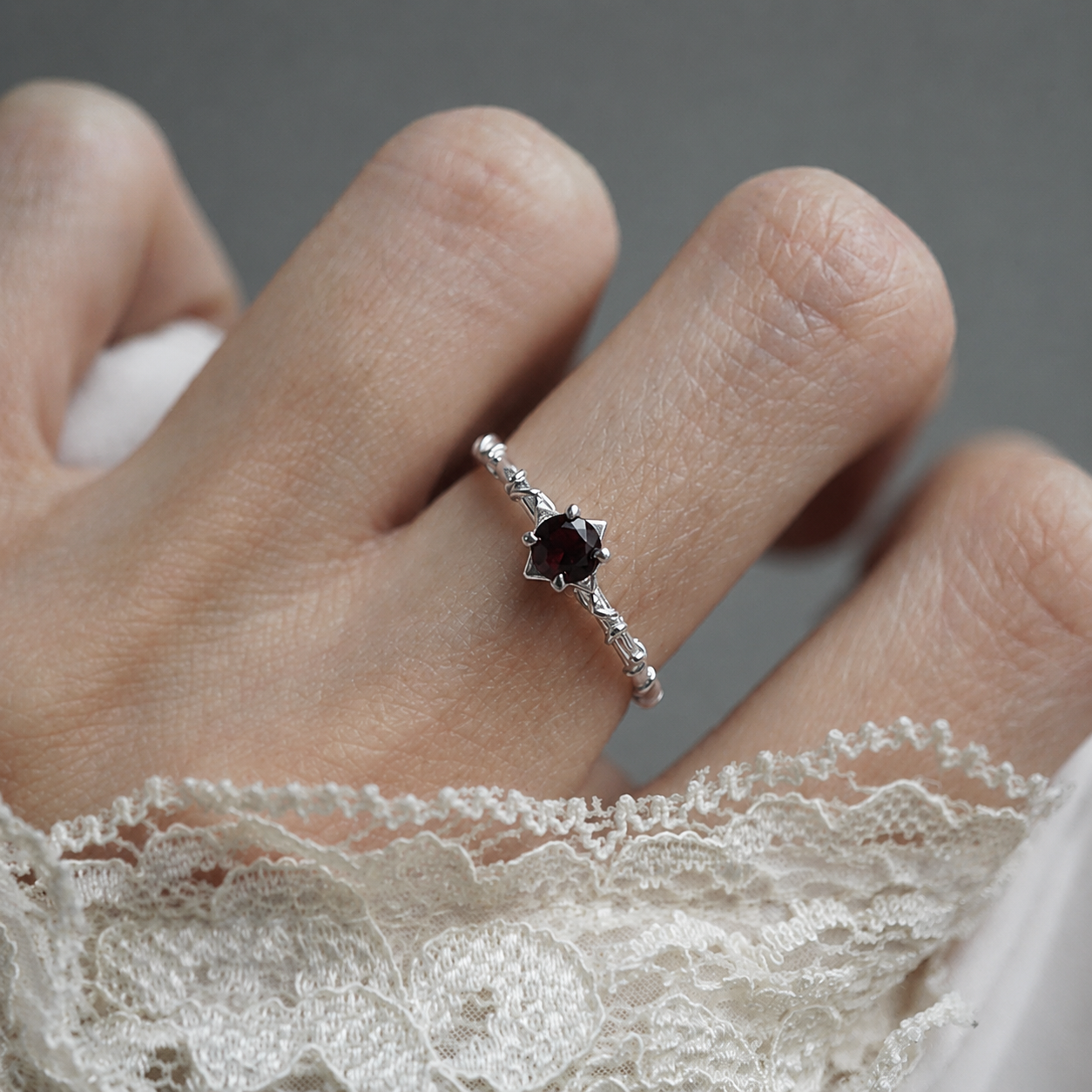 Crimson Thorn Garnet Ring in Sterling Silver
