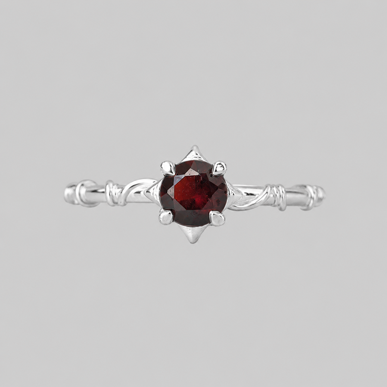 Crimson Thorn Garnet Ring in Sterling Silver