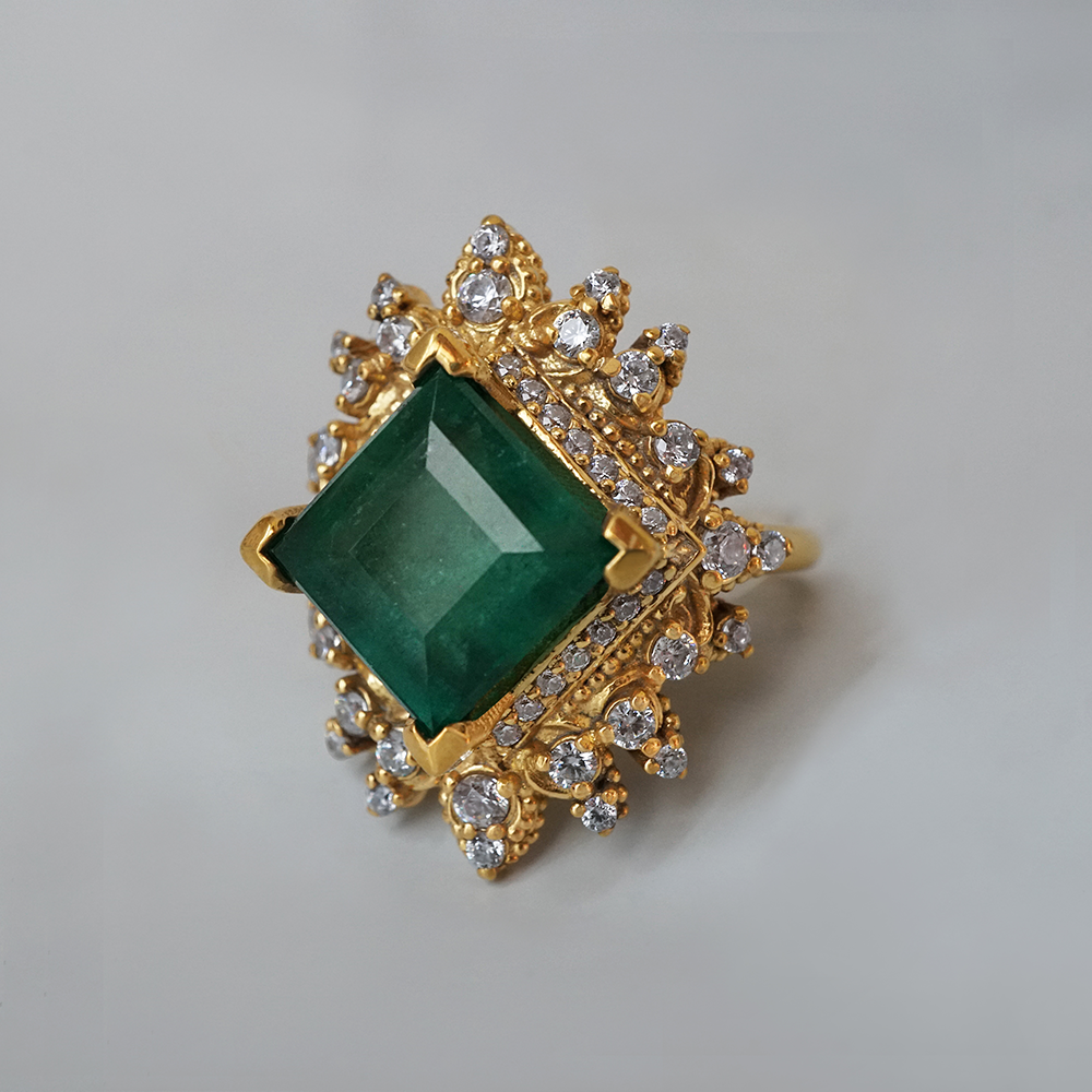 One Of A Kind: Crown Of Eos Emerald Diamond Ring in 14K and 18K Gold