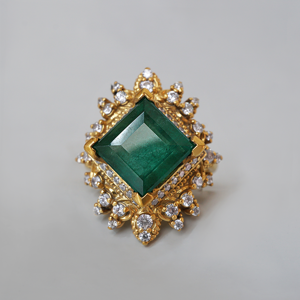 One Of A Kind: Crown Of Eos Emerald Diamond Ring in 14K and 18K Gold