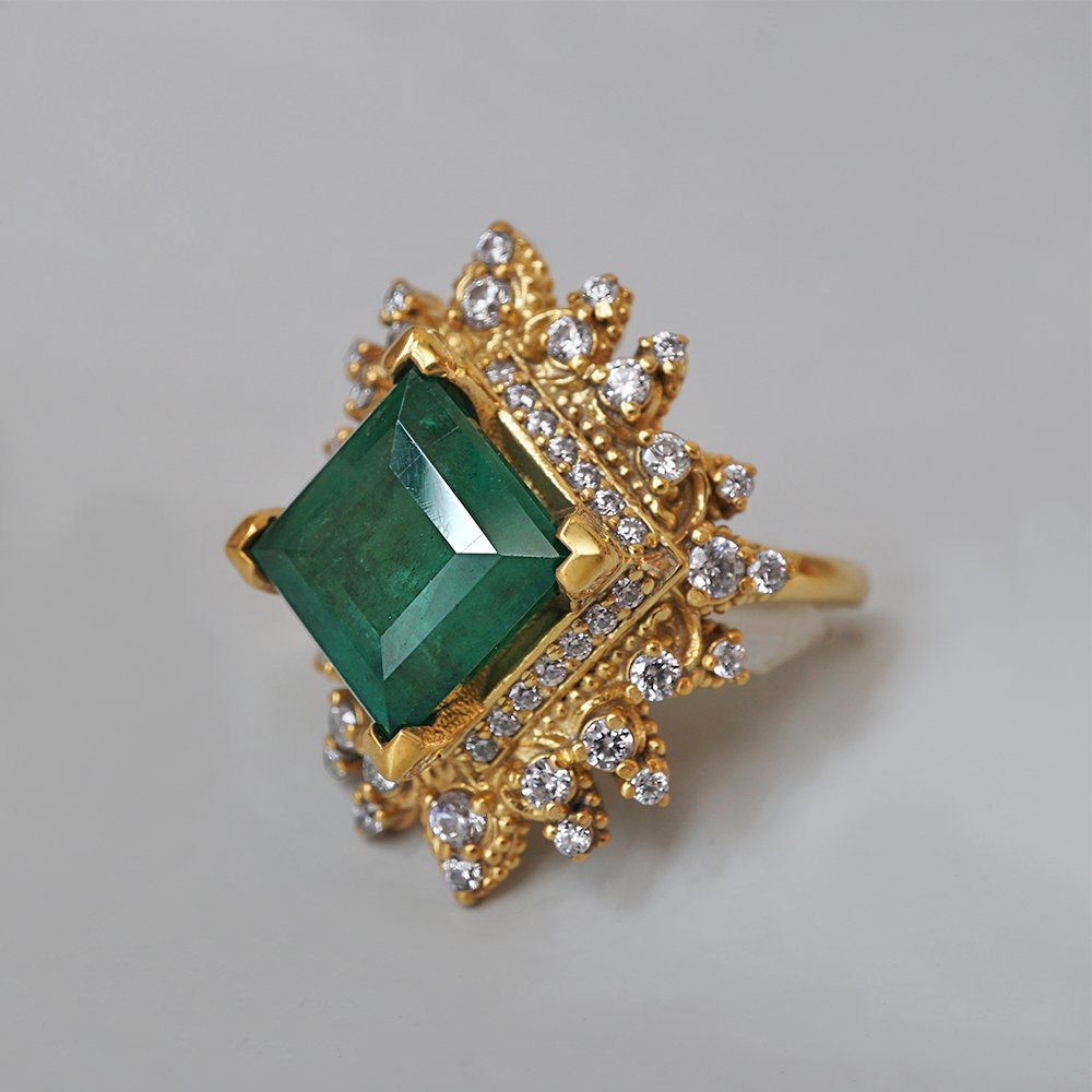One Of A Kind: Crown Of Eos Emerald Diamond Ring in 14K and 18K Gold
