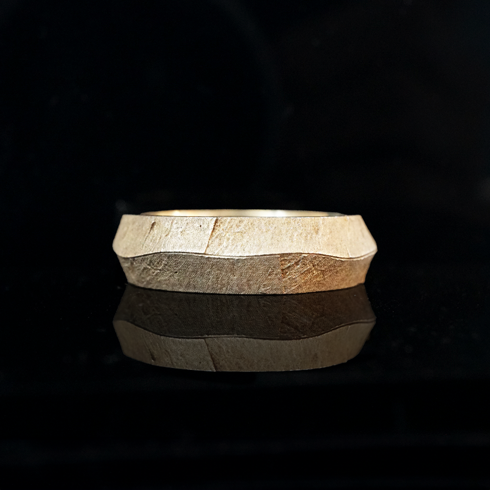 Crumpled Gold Foil Bevel Ring in Sterling Silver and 14K Gold, 5.8mm