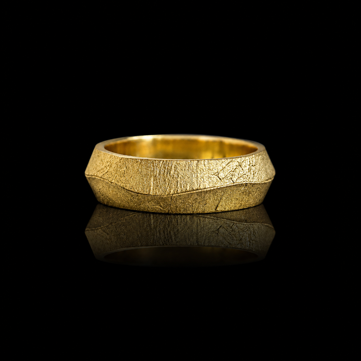 Crumpled Gold Foil Bevel Ring in Sterling Silver and 14K Gold, 5.8mm