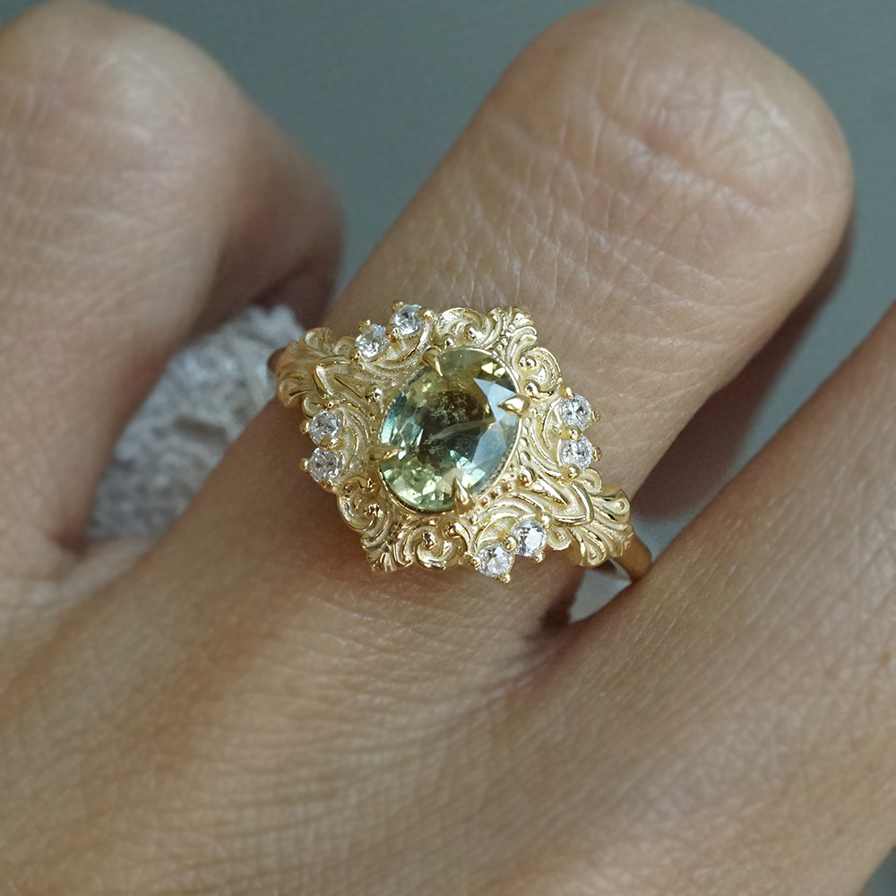 One Of A Kind: Bicolor Sapphire Cypress Diamond Ring in 14K and 18K Gold