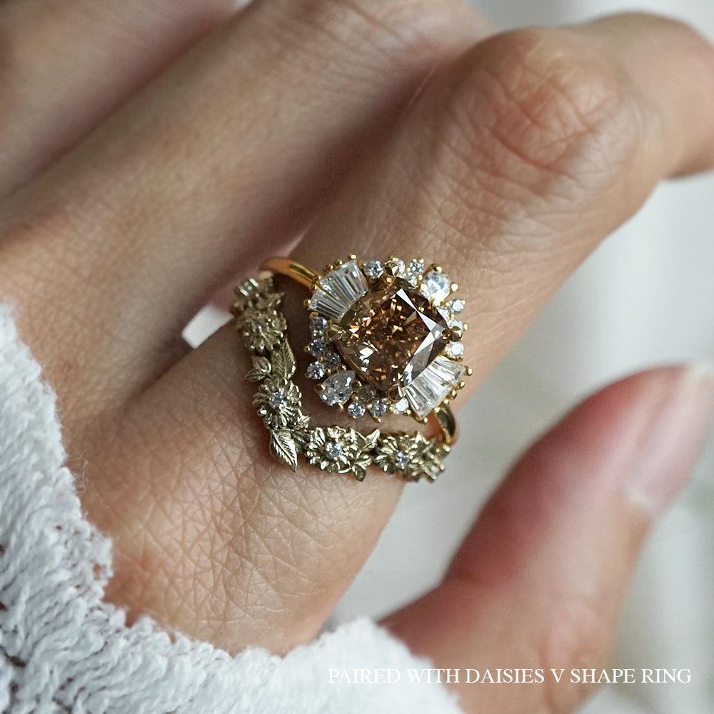One Of A Kind: Champagne Diamond Ballerina Ring in 14K and 18K Gold, 2.03ct