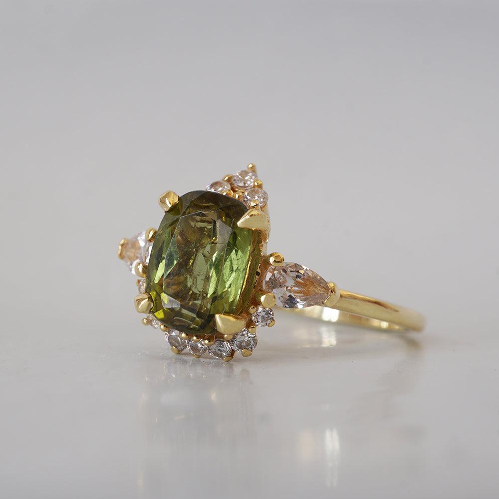 One Of A Kind: Dreamy Bi-Color Green Tourmaline Diamond Ring in 14K and 18K Gold