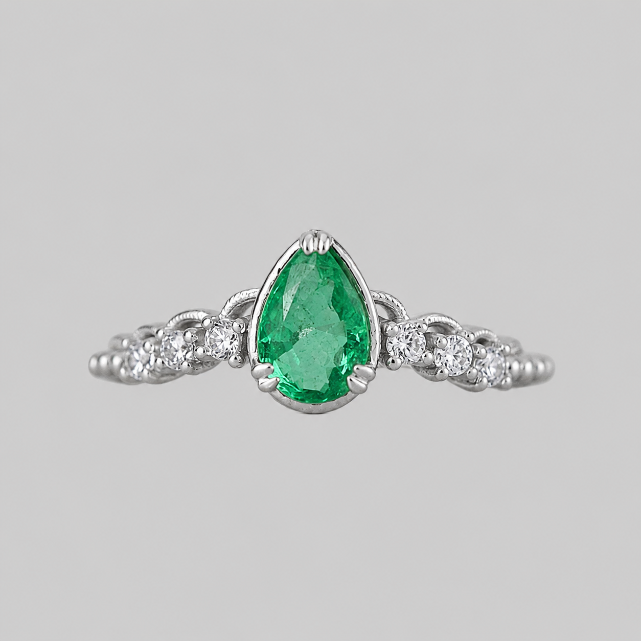 Pear Emerald Drop Ring in Sterling Silver