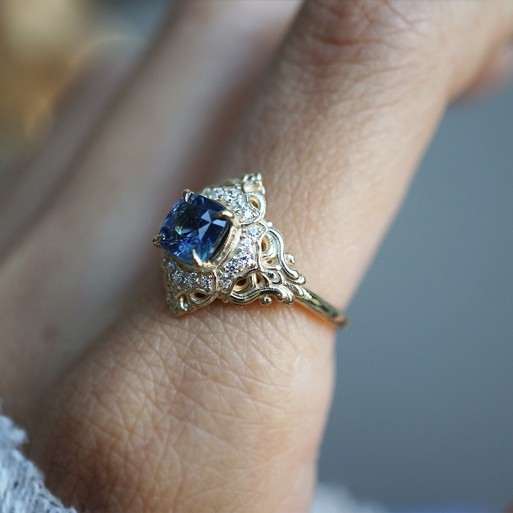 One Of A Kind: Teal Tourmaline Dusktide Diamond Ring in 14K and 18K Gold