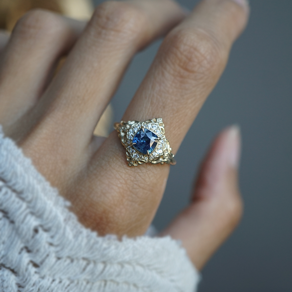 One Of A Kind: Teal Tourmaline Dusktide Diamond Ring in 14K and 18K Gold