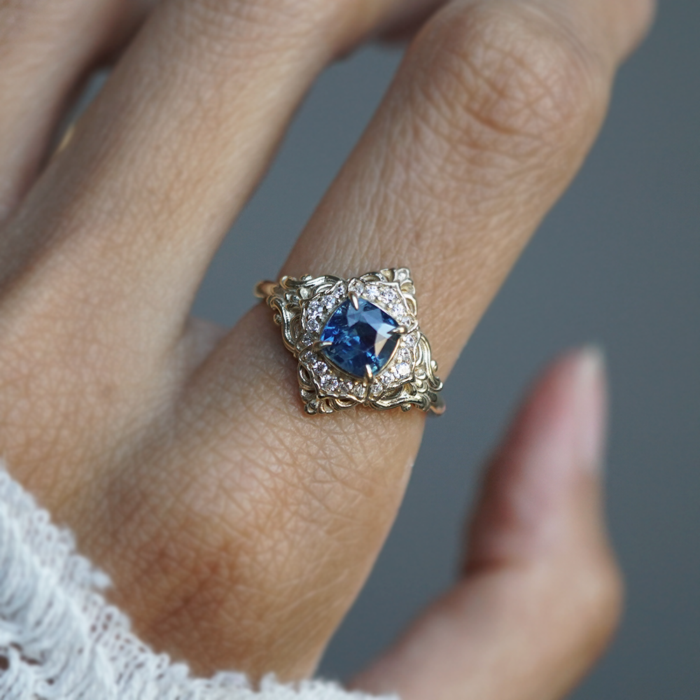 One Of A Kind: Teal Tourmaline Dusktide Diamond Ring in 14K and 18K Gold