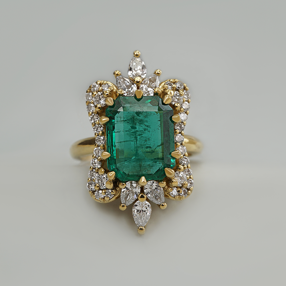 One Of A Kind: Eleanor Emerald Diamond Ring in 14K, 18K Gold and Platinum, 3.19ct