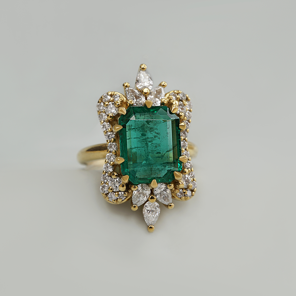One Of A Kind: Eleanor Emerald Diamond Ring in 14K, 18K Gold and Platinum, 3.19ct