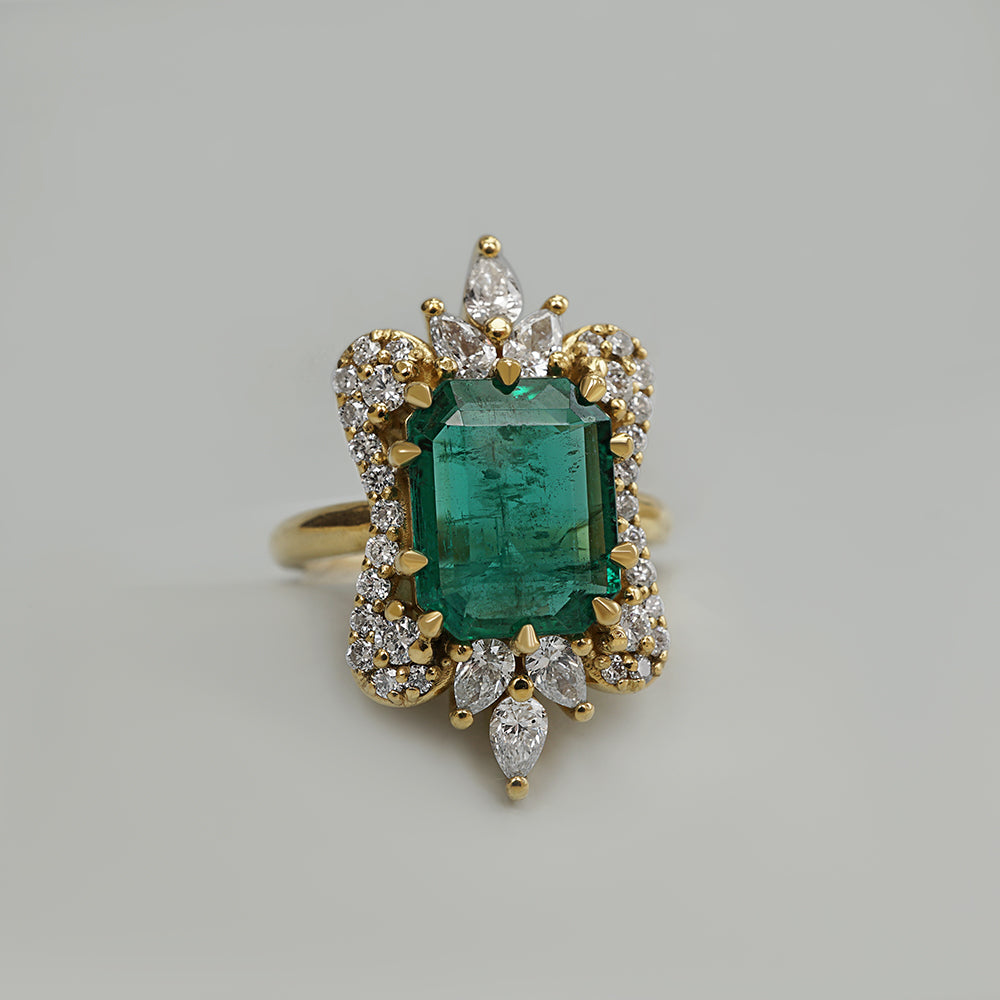 One Of A Kind: Eleanor Emerald Diamond Ring in 14K, 18K Gold and Platinum, 3.19ct