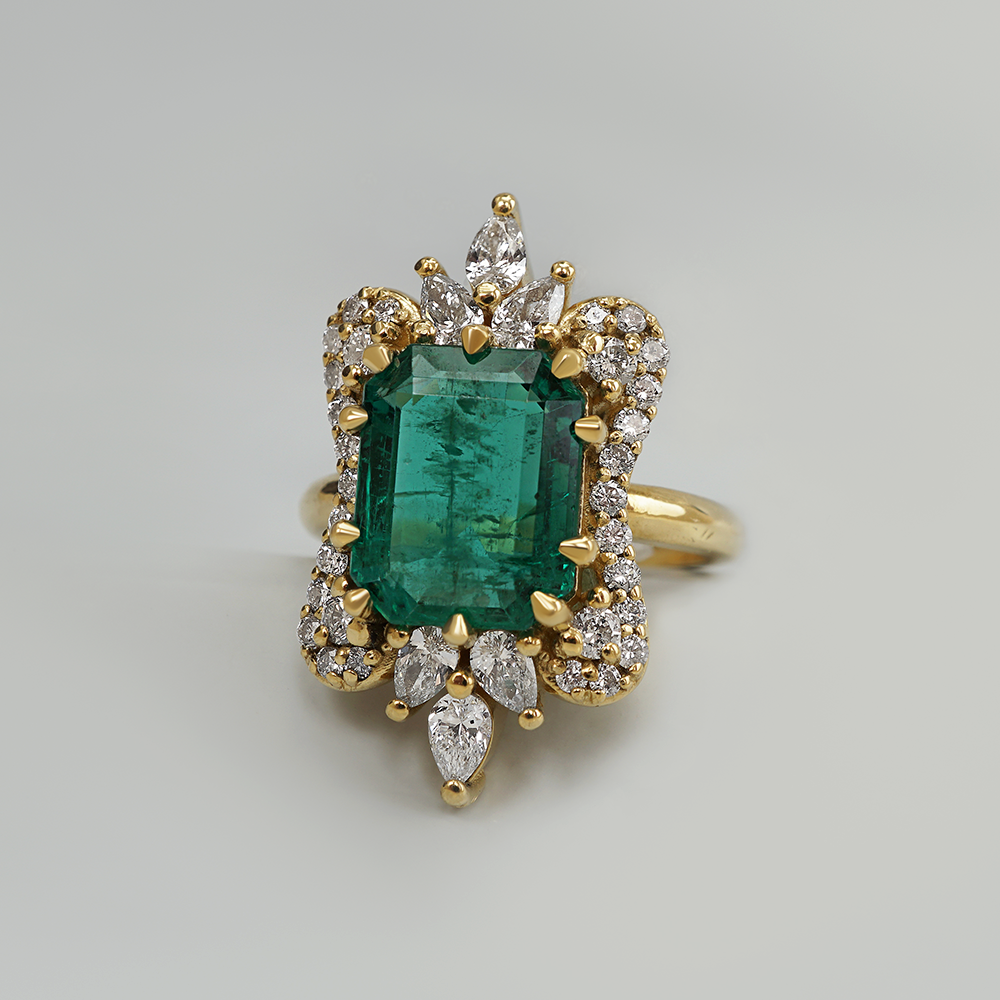 One Of A Kind: Eleanor Emerald Diamond Ring in 14K, 18K Gold and Platinum, 3.19ct