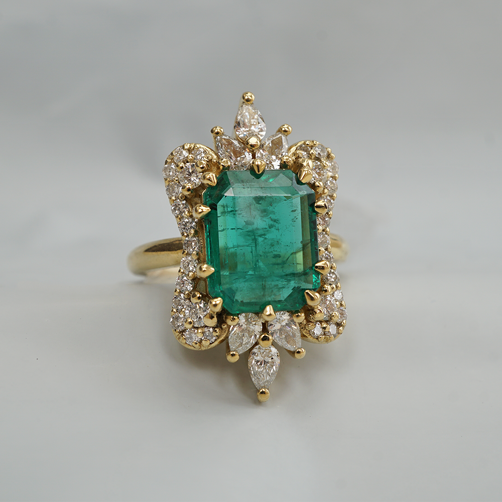 One Of A Kind: Eleanor Emerald Diamond Ring in 14K, 18K Gold and Platinum, 3.19ct