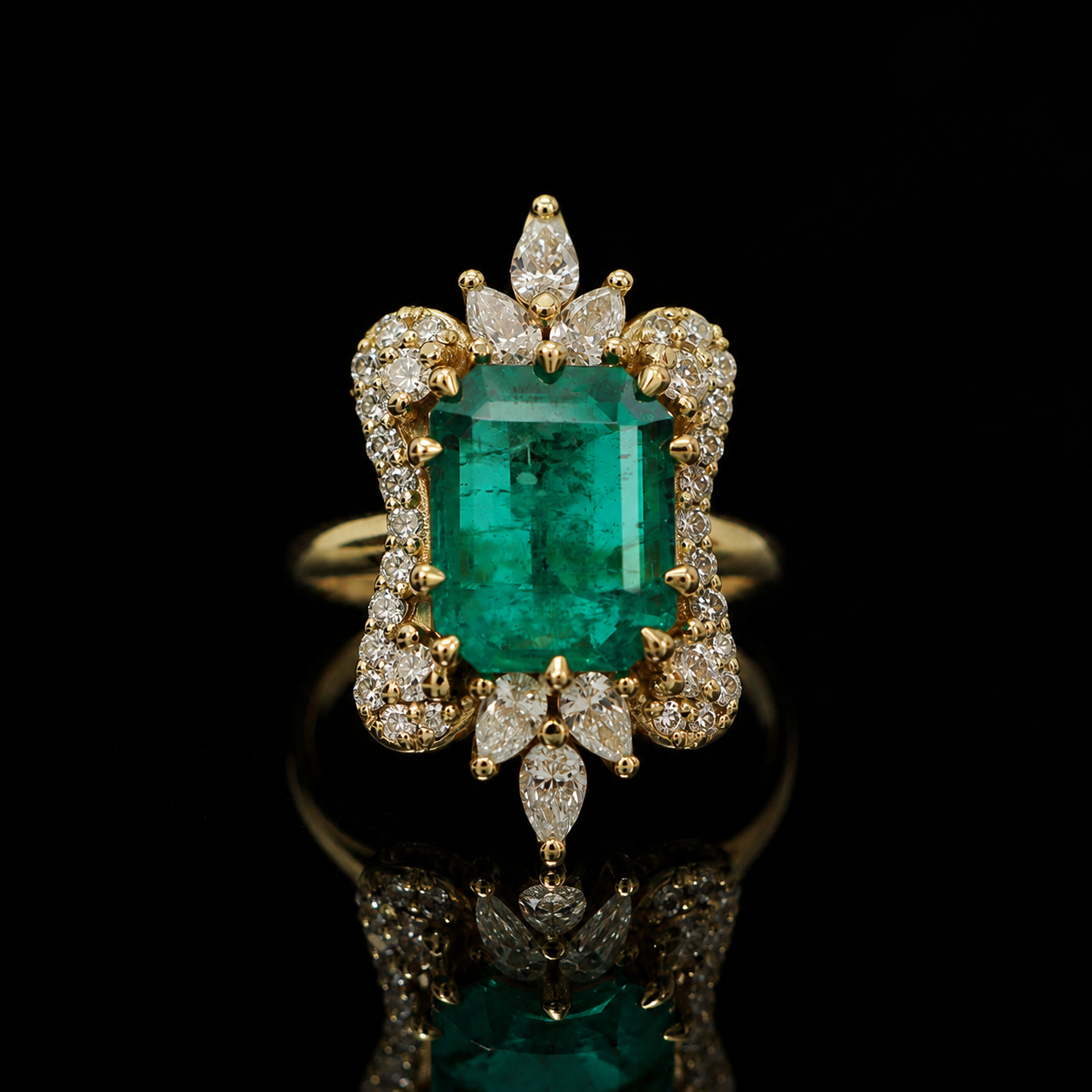 One Of A Kind: Eleanor Emerald Diamond Ring in 14K, 18K Gold and Platinum, 3.19ct