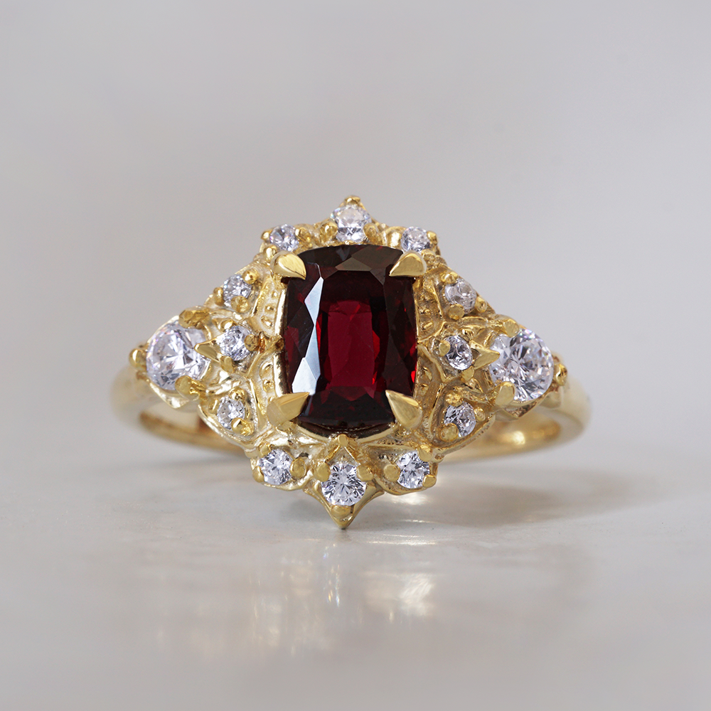 One Of A Kind: Red Spinel Emberveil Diamond Ring in 14K and 18K Gold