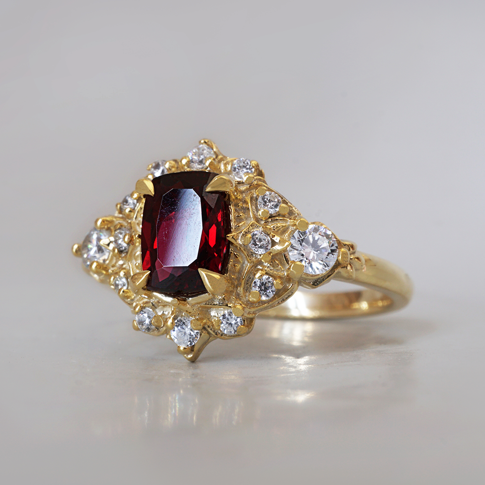 One Of A Kind: Red Spinel Emberveil Diamond Ring in 14K and 18K Gold